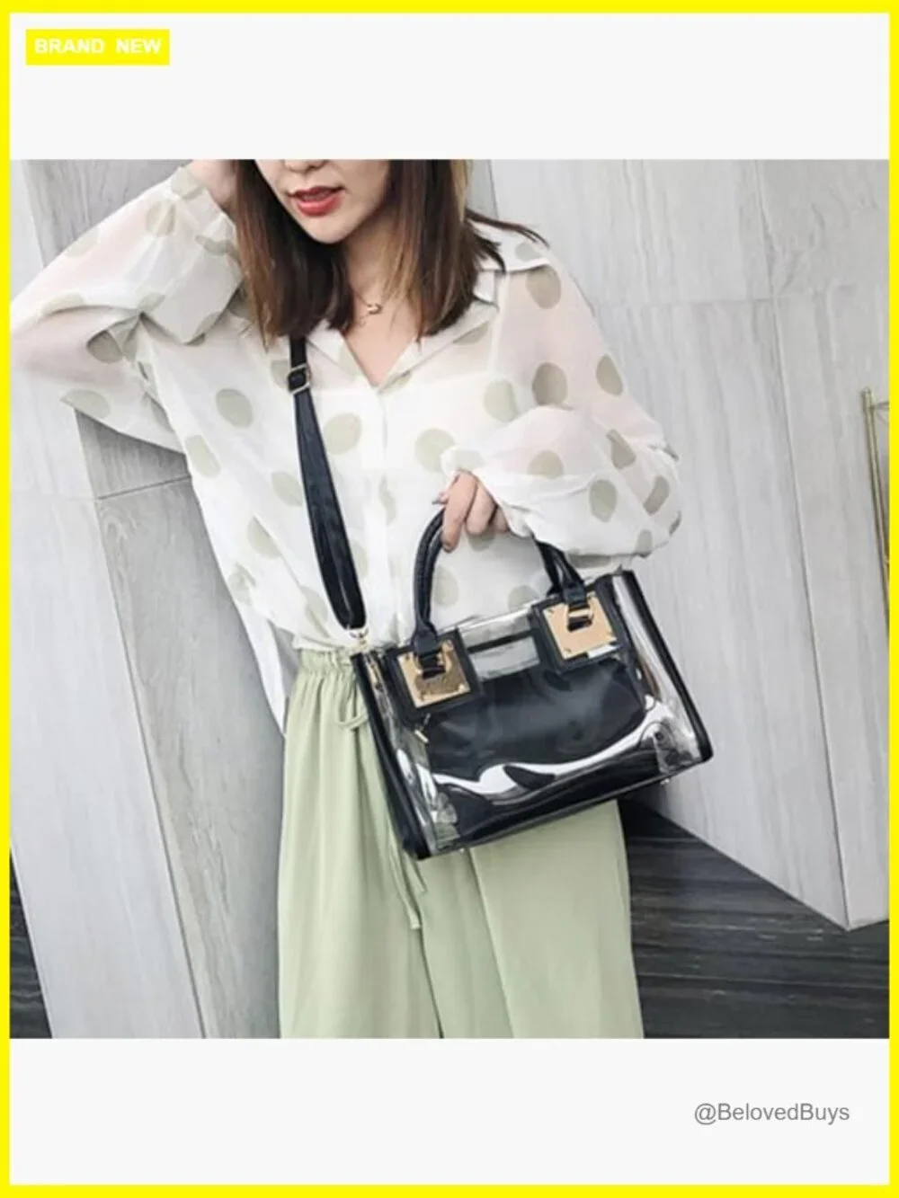 2 Pcs Clear PVC Satchel Set - Tote & Clutch, Transparent Handbag